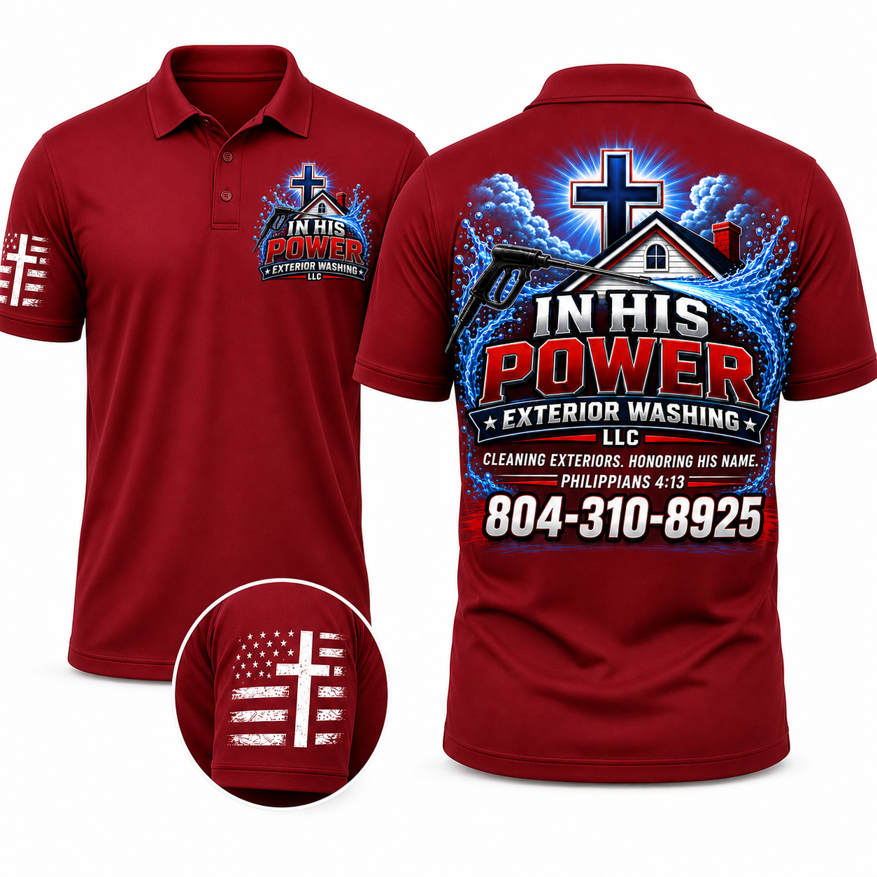 Custom In His Power Exterior Washing Red Appeal Pressure Washing Shirt