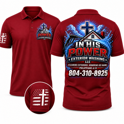 Custom In His Power Exterior Washing Red Appeal Pressure Washing Shirt