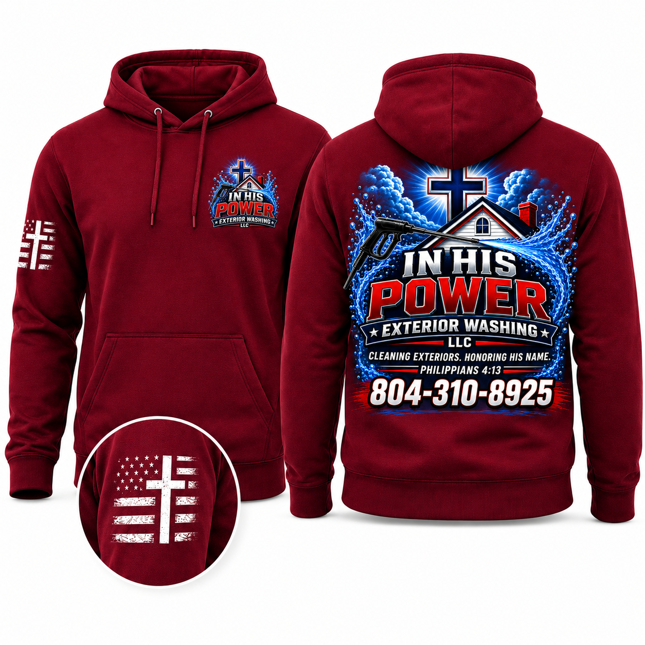 Custom In His Power Exterior Washing Red Appeal Pressure Washing Shirt