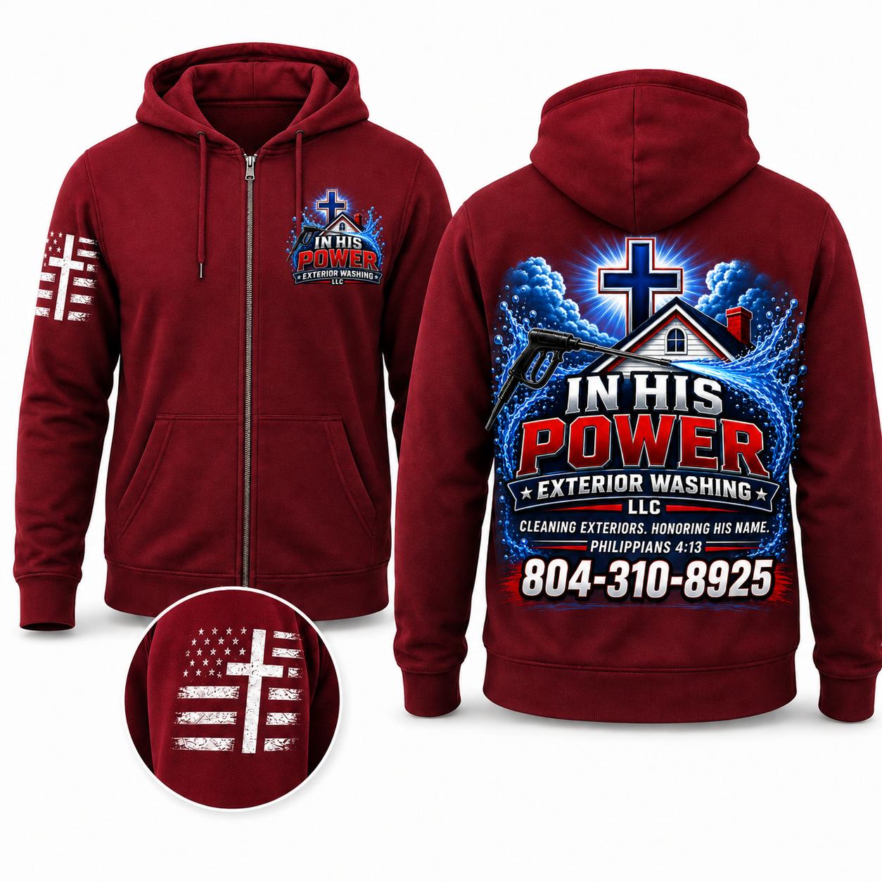 Custom In His Power Exterior Washing Red Appeal Pressure Washing Shirt