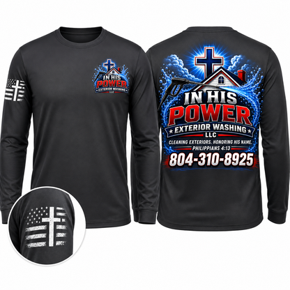 Custom In His Power Exterior Washing Black Appeal Pressure Washing Shirt