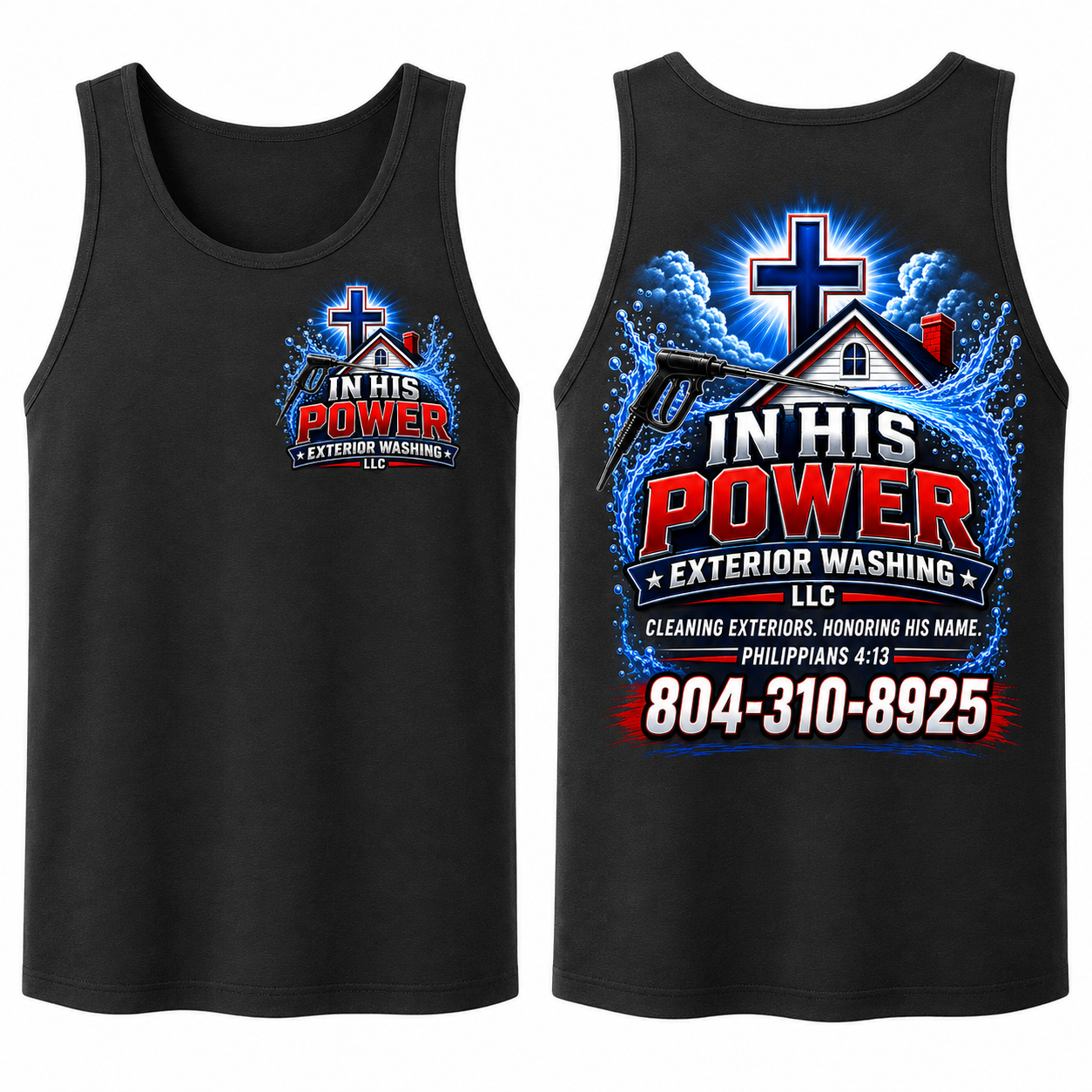 Custom In His Power Exterior Washing Black Appeal Pressure Washing Shirt