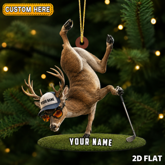MollyTee Hunting Funny Deer Golf Pose Customized Name 3D-Look Keychain And Ornament - image 1