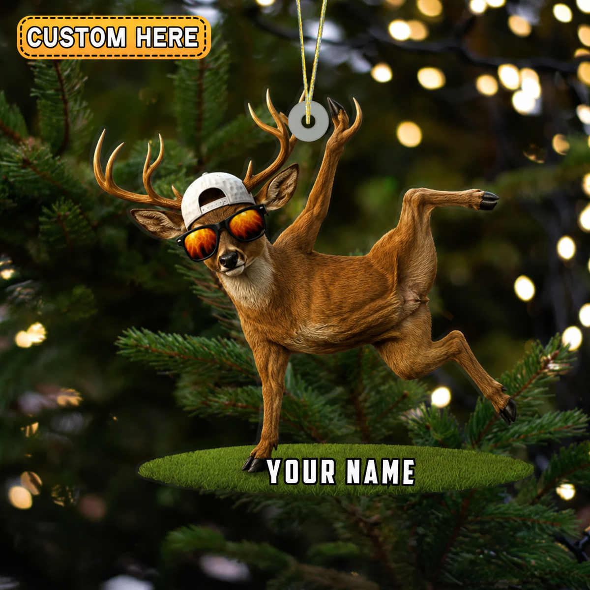 MollyTee Hunting Funny Deer Sunglasses Pose Customized Name 3D-Look Keychain And Ornament 1 - image 1