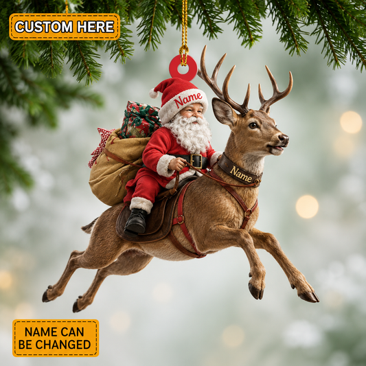 MollyTee Hunting Santa Riding Deer Christmas Customized Name 3D-Look Keychain And Ornament - image 1