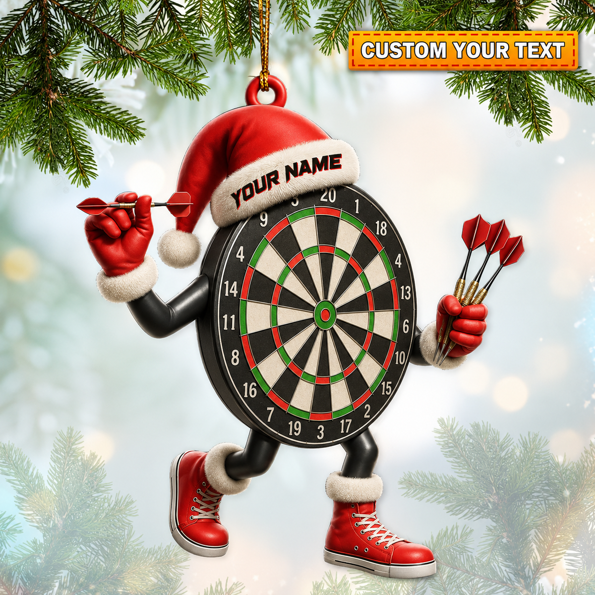 MollyTee Darts Dartboard Santa Christmas Customized Name 3D-Look Keychain And Ornament - image 1