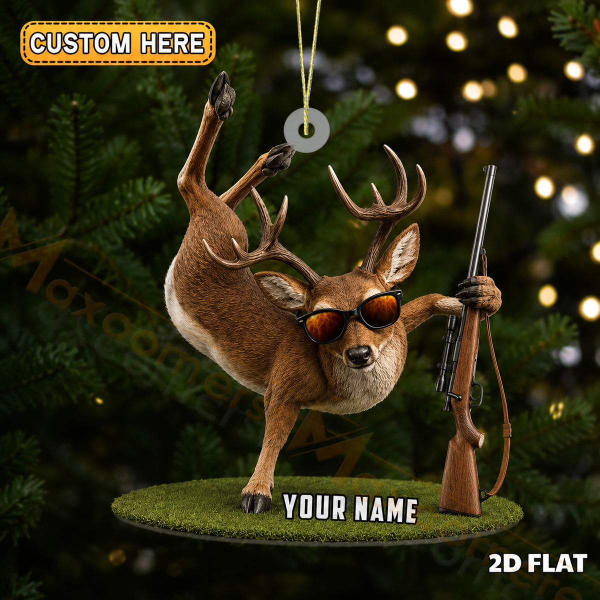 MollyTee Hunting Deer With Hunting Rifle Customized Name 3D-Look Keychain And Ornament - image 1