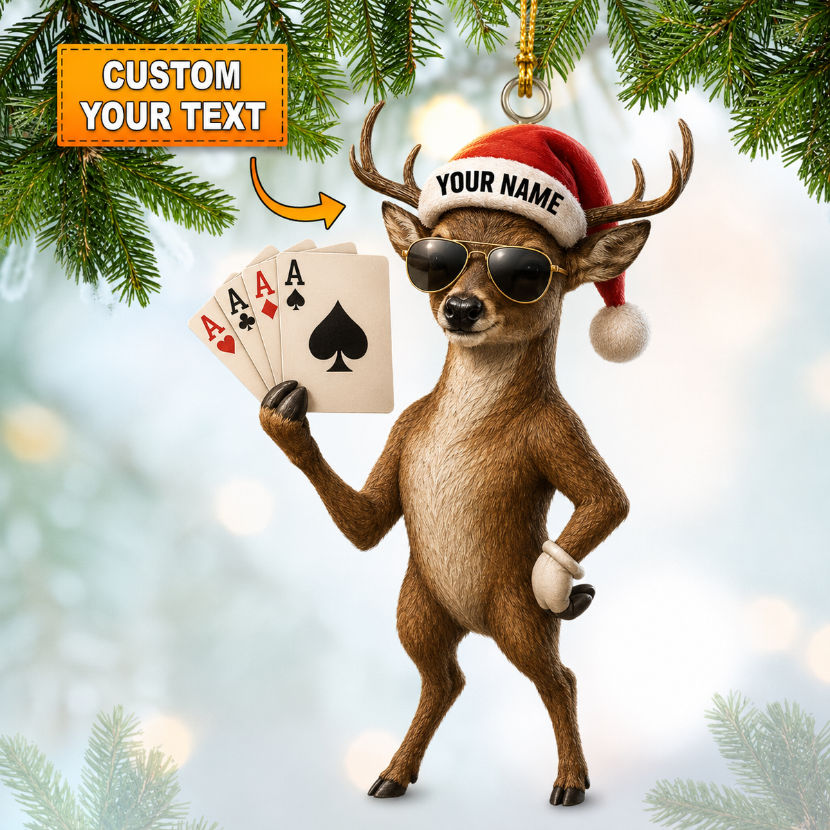 MollyTee Hunting Deer Playing Cards Christmas Customized Name 3D-Look Keychain And Ornament - image 1