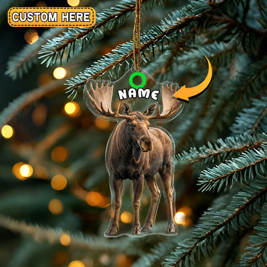 MollyTee Hunting Moose Portrait Customized Name 3D-Look Keychain And Ornament - image 1