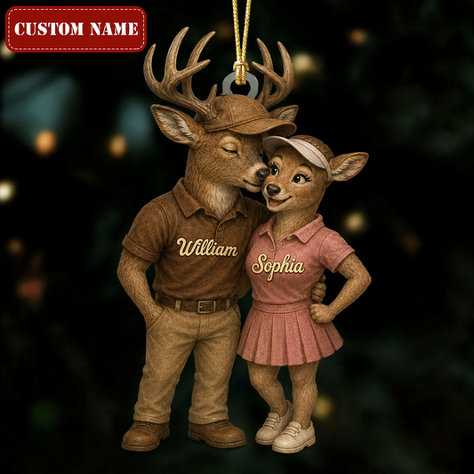 MollyTee Hunting Deer Couple Golf Outfit Customized Names 3D-Look Keychain And Ornament - image 1