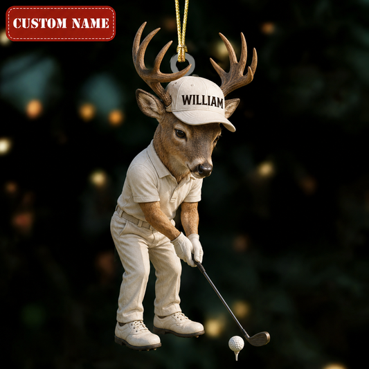 MollyTee Hunting Deer Playing Golf Customized Name 3D-Look Keychain And Ornament - image 1
