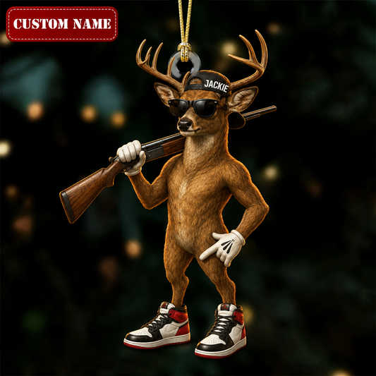 MollyTee Hunting Deer With Shotgun Streetwear Style Customized Name 3D-Look Keychain And Ornament - image 1