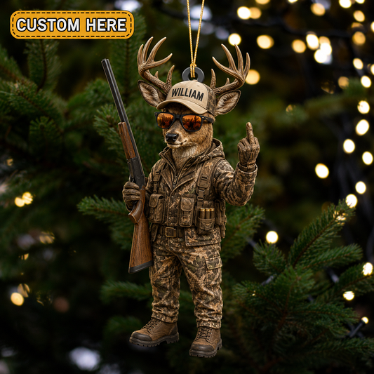 MollyTee Hunting Deer Hunter Camouflage Outfit With Rifle Customized Name 3D-Look Keychain And Ornament - image 1