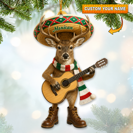 MollyTee Hunting Mexican Deer Playing Guitar Customized Name 3D-Look Keychain And Ornament - image 1