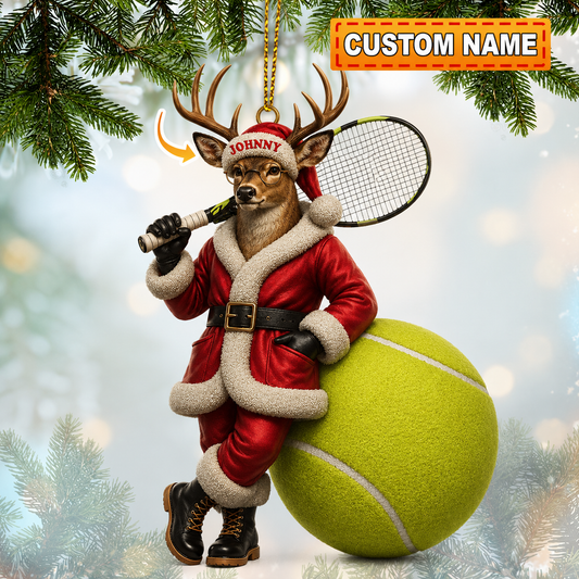 MollyTee Hunting Deer Tennis Player Santa Christmas Customized Name 3D-Look Keychain And Ornament - image 1