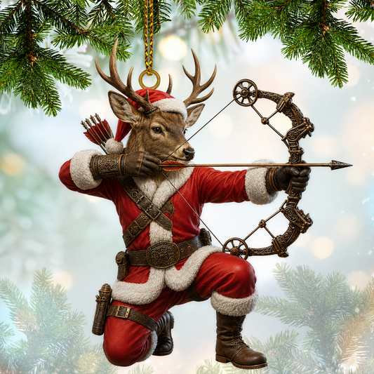 MollyTee Hunting Deer Archer Santa Christmas Customized Name 3D-Look Keychain And Ornament - image 1