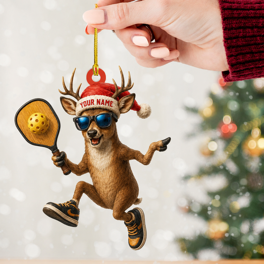 MollyTee Hunting Deer Pickleball Player Santa Christmas Customized Name 3D-Look Keychain And Ornament - image 1