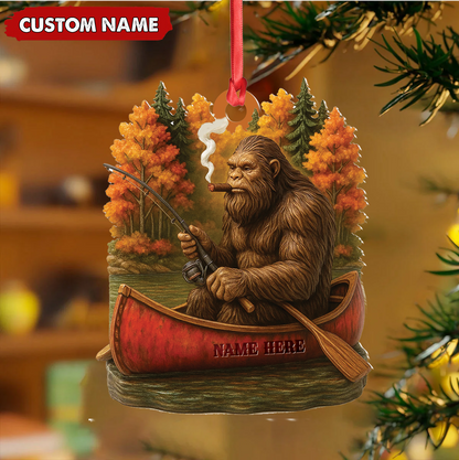 MollyTee Personalized Bigfoot Fishing Ornament, Funny Sasquatch in Canoe Christmas Decor, Unique Gift for Fishermen and Outdoor Lovers - image 3