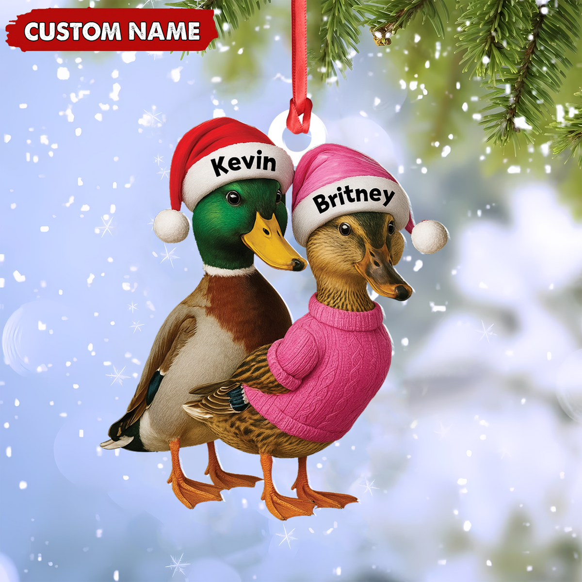 MollyTee Custom Funny Duck Couple Christmas Ornament - Personalized Names, Custom Gift for Couples & Animal Lovers - image 6