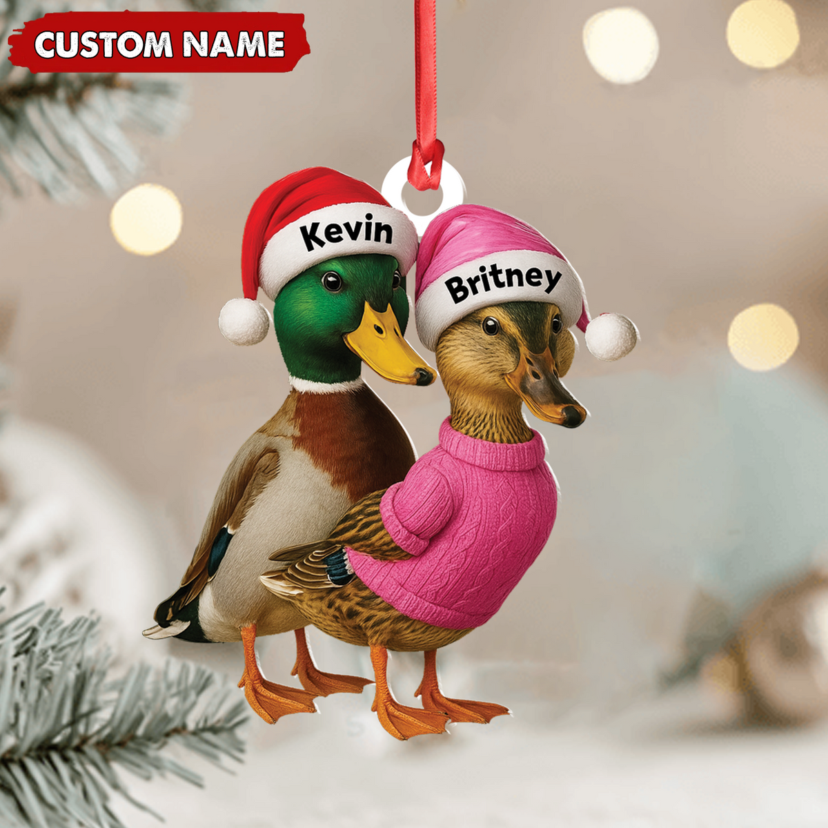 MollyTee Custom Funny Duck Couple Christmas Ornament - Personalized Names, Custom Gift for Couples & Animal Lovers - image 7