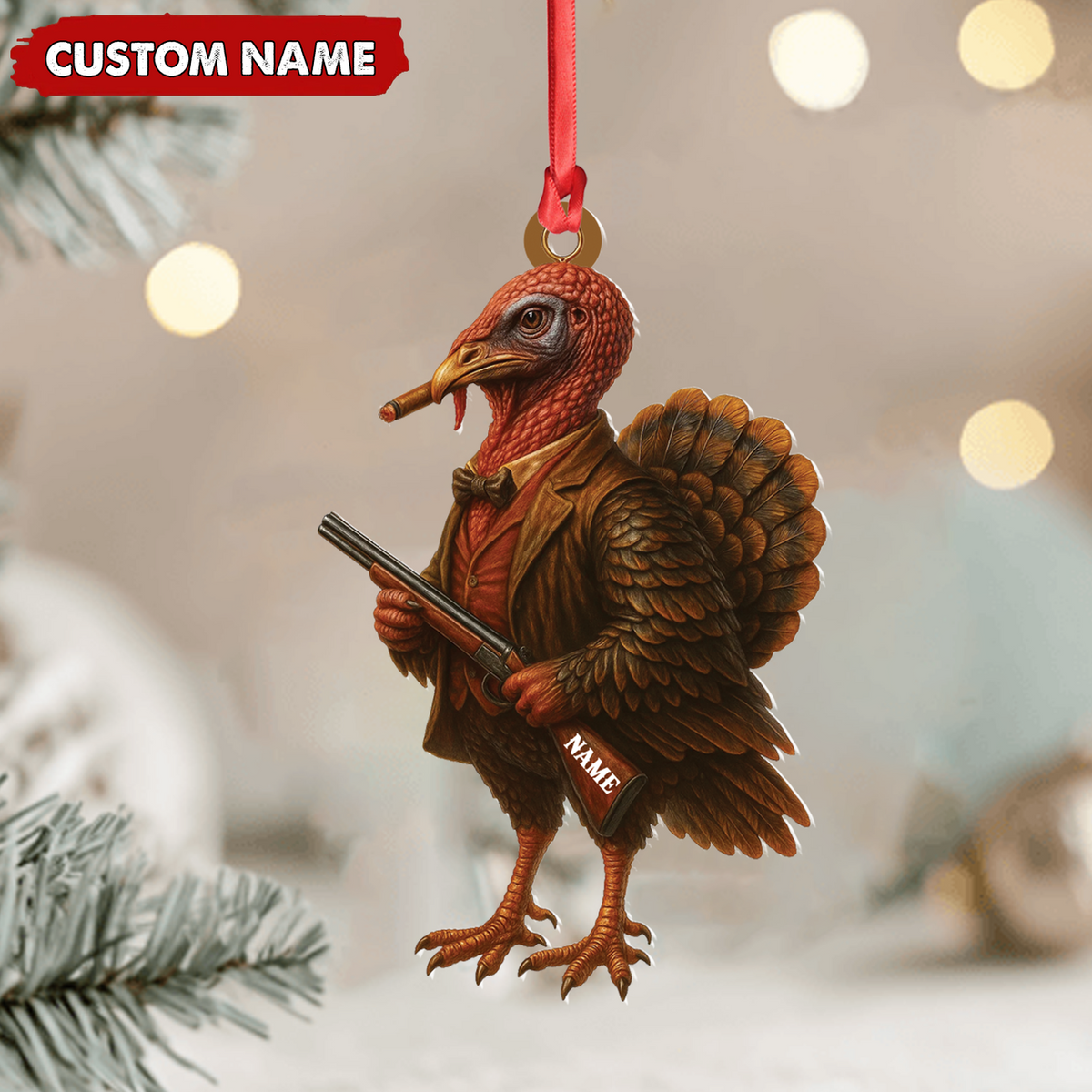 MollyTee Personalized Funny Turkey Hunter Ornament, Dapper Gobbler with Gun Christmas Decor, Unique Gag Gift for Hunters and Men - image 4