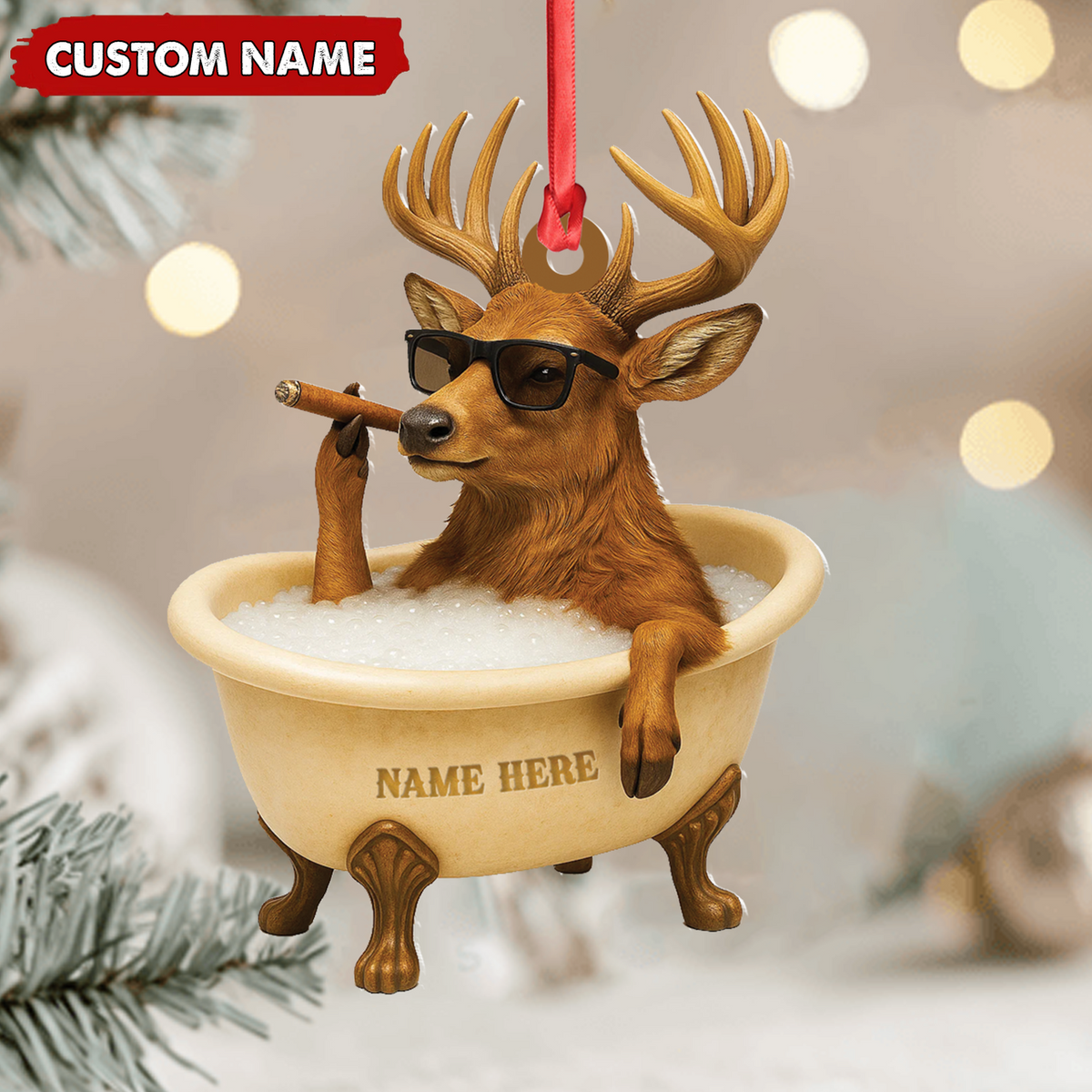 MollyTee Personalized Funny Deer Bathtub Ornament, Cool Buck Relaxing Christmas Decor, Unique Gag Gift for Hunters and Men - image 4