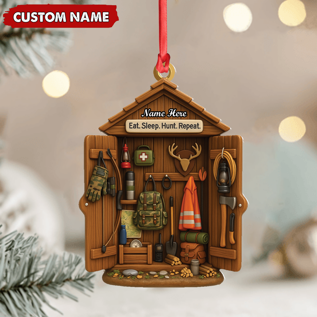 MollyTee Personalized Hunter Gear Acrylic Ornament - Custom Name - Sleep Hunt Repeat Christmas Gift for Hunters - image 3
