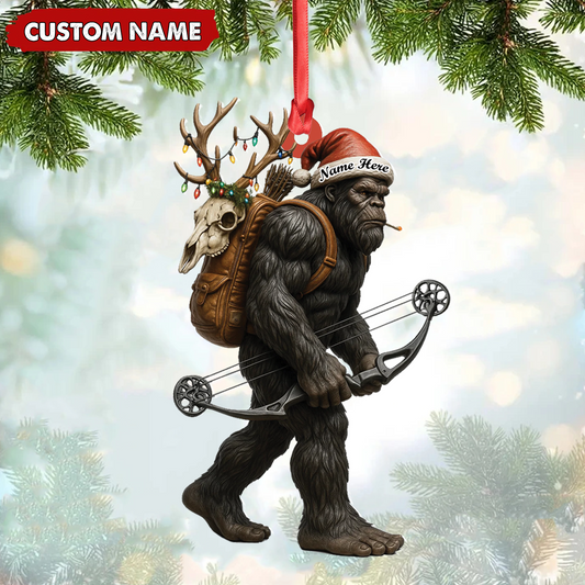 MollyTee Bigfoot Hunter Christmas Ornament, Funny Sasquatch Archery Decor, Rustic Holiday Gift for Outdoor Adventure Lovers - image 1