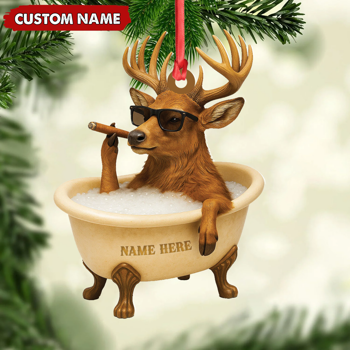 MollyTee Personalized Funny Deer Bathtub Ornament, Cool Buck Relaxing Christmas Decor, Unique Gag Gift for Hunters and Men - image 6