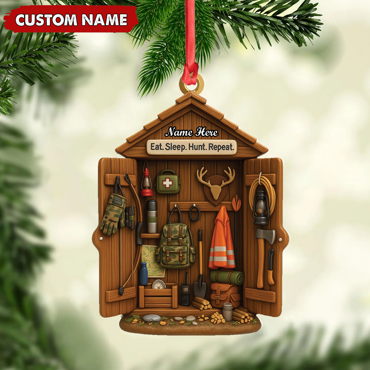 MollyTee Personalized Hunter Gear Acrylic Ornament - Custom Name - Sleep Hunt Repeat Christmas Gift for Hunters - image 4