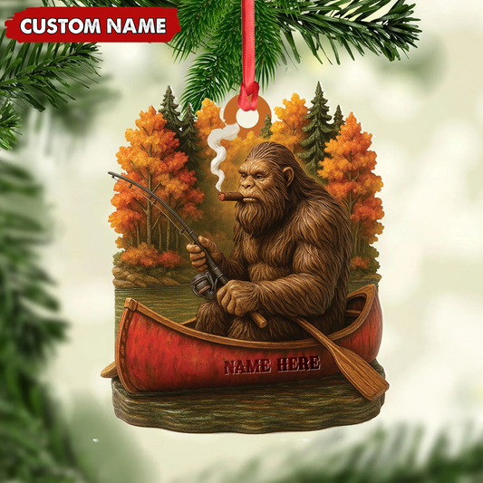 MollyTee Personalized Bigfoot Fishing Ornament, Funny Sasquatch in Canoe Christmas Decor, Unique Gift for Fishermen and Outdoor Lovers - image 2