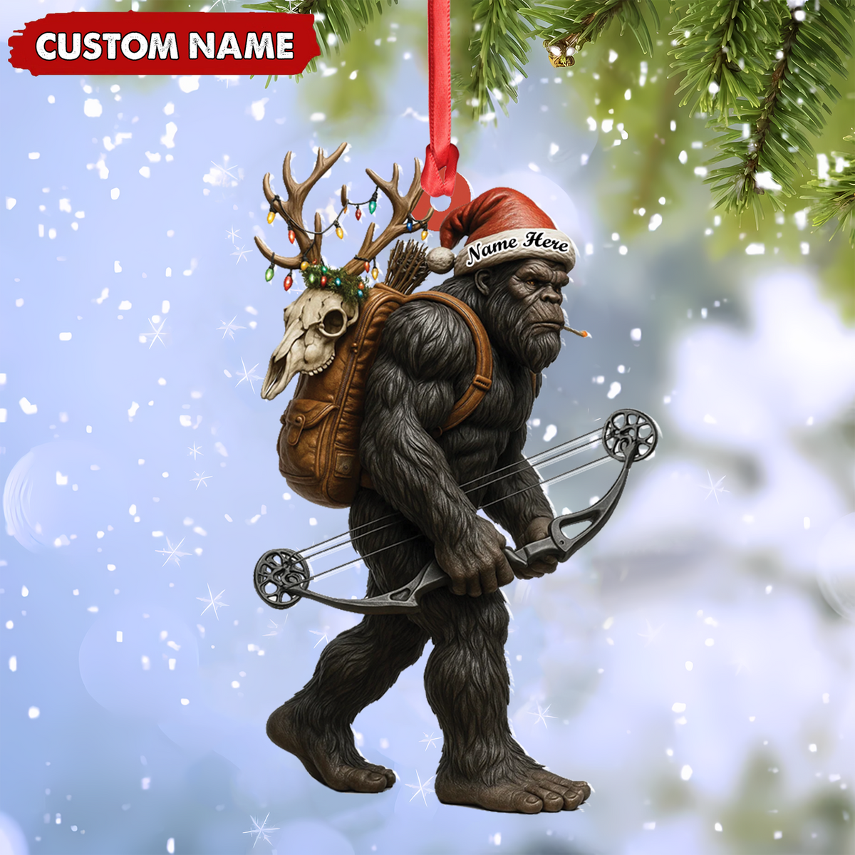 MollyTee Bigfoot Hunter Christmas Ornament, Funny Sasquatch Archery Decor, Rustic Holiday Gift for Outdoor Adventure Lovers - image 4