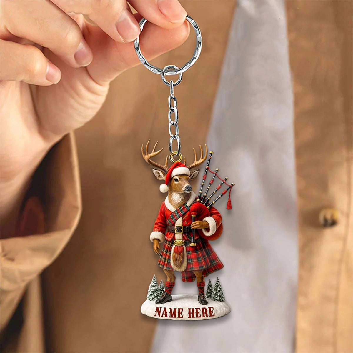 MollyTee Personalized Scottish Deer Ornament, Custom Name Highland Bagpiper Christmas Decoration - image 1