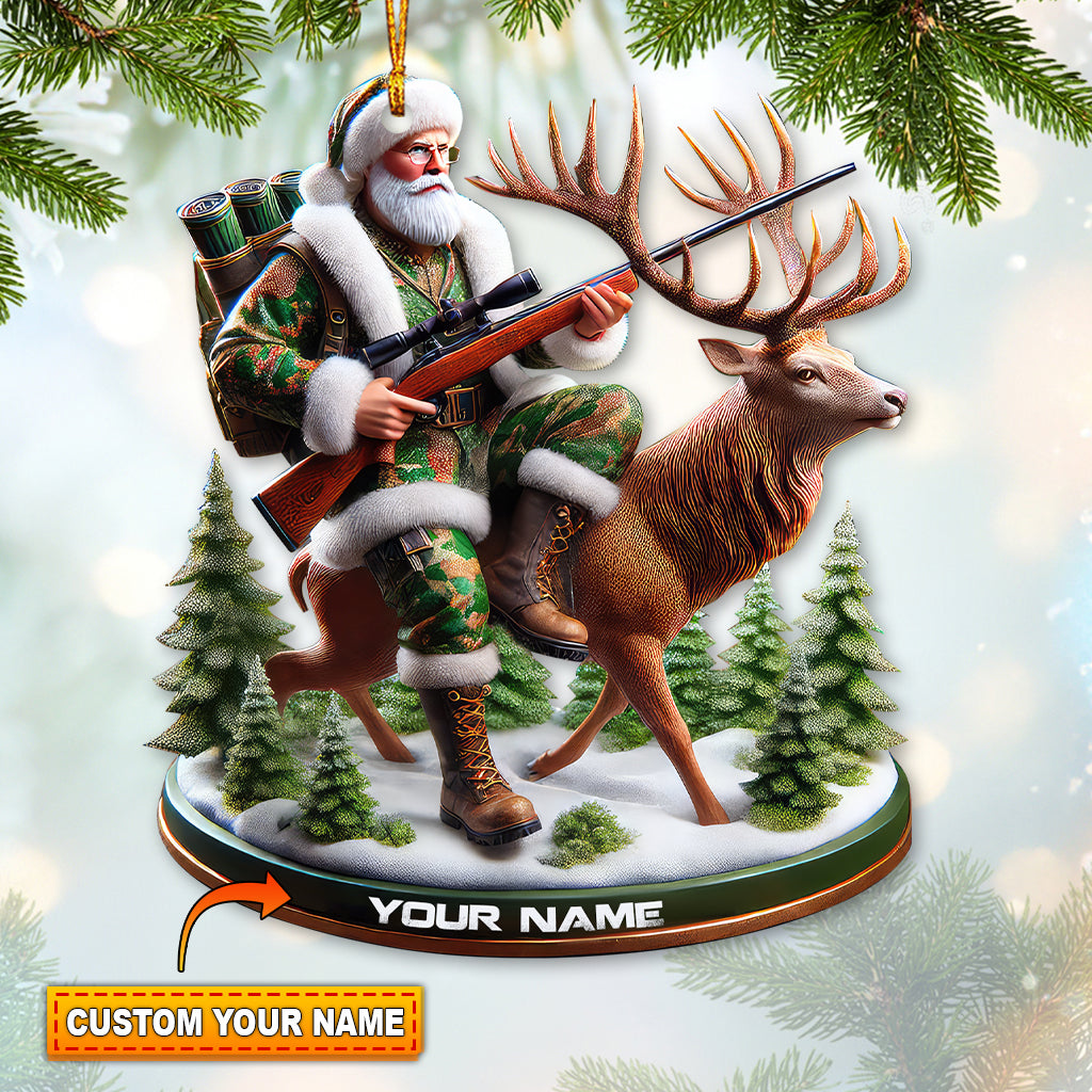 MollyTee Custom Name Santa Deer Hunting Ornament, Deer Hunter Christmas Gift 2D Flat - image 1