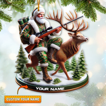MollyTee Custom Name Santa Deer Hunting Ornament, Deer Hunter Christmas Gift 2D Flat - image 1