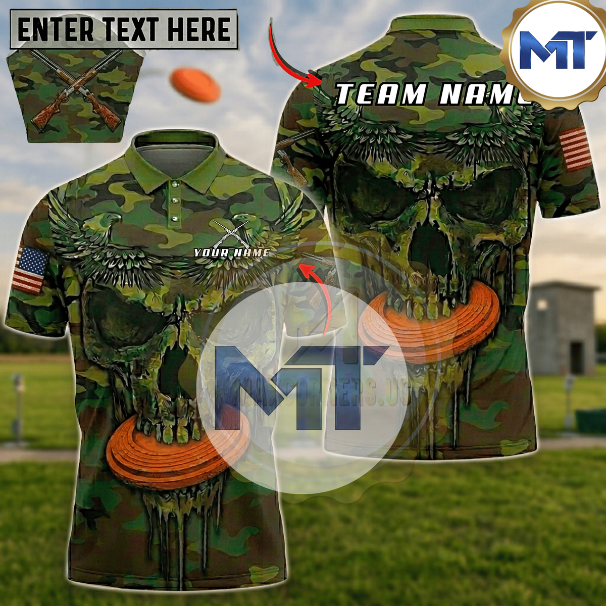 Camo Skull Eagle Trap Skeet Shooting Shirt - Green