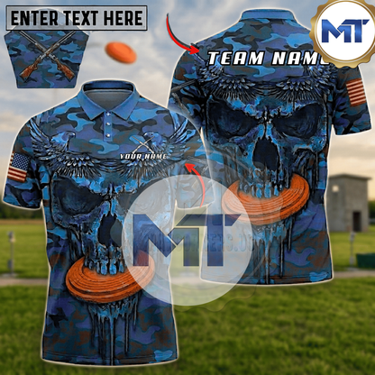Camo Skull Eagle Trap Skeet Shooting Shirt - Blue