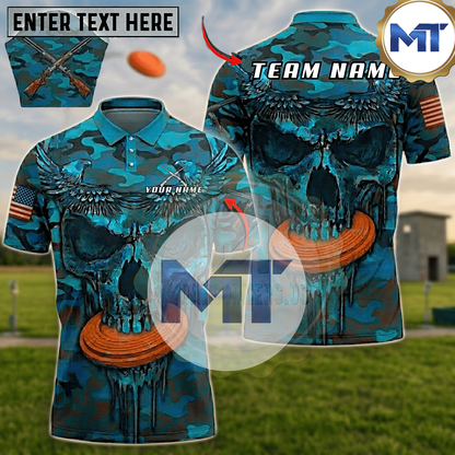 Camo Skull Eagle Trap Skeet Shooting Shirt - Cyan