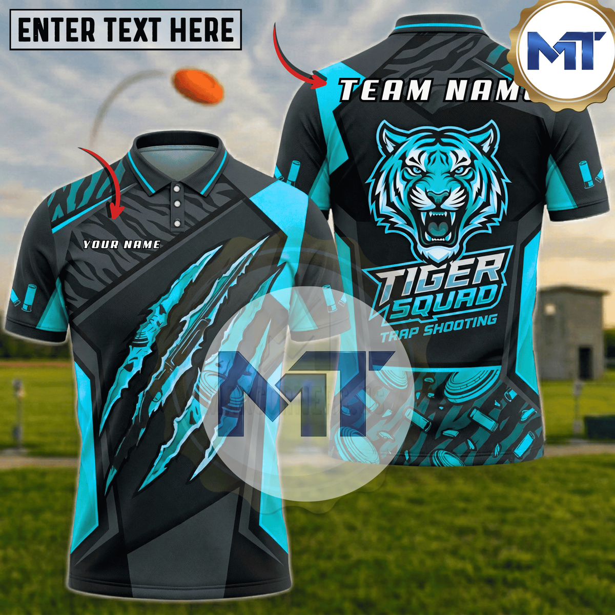 Tiger Squad Claw Scratch Trap Skeet Shooting Shirt - Cyan