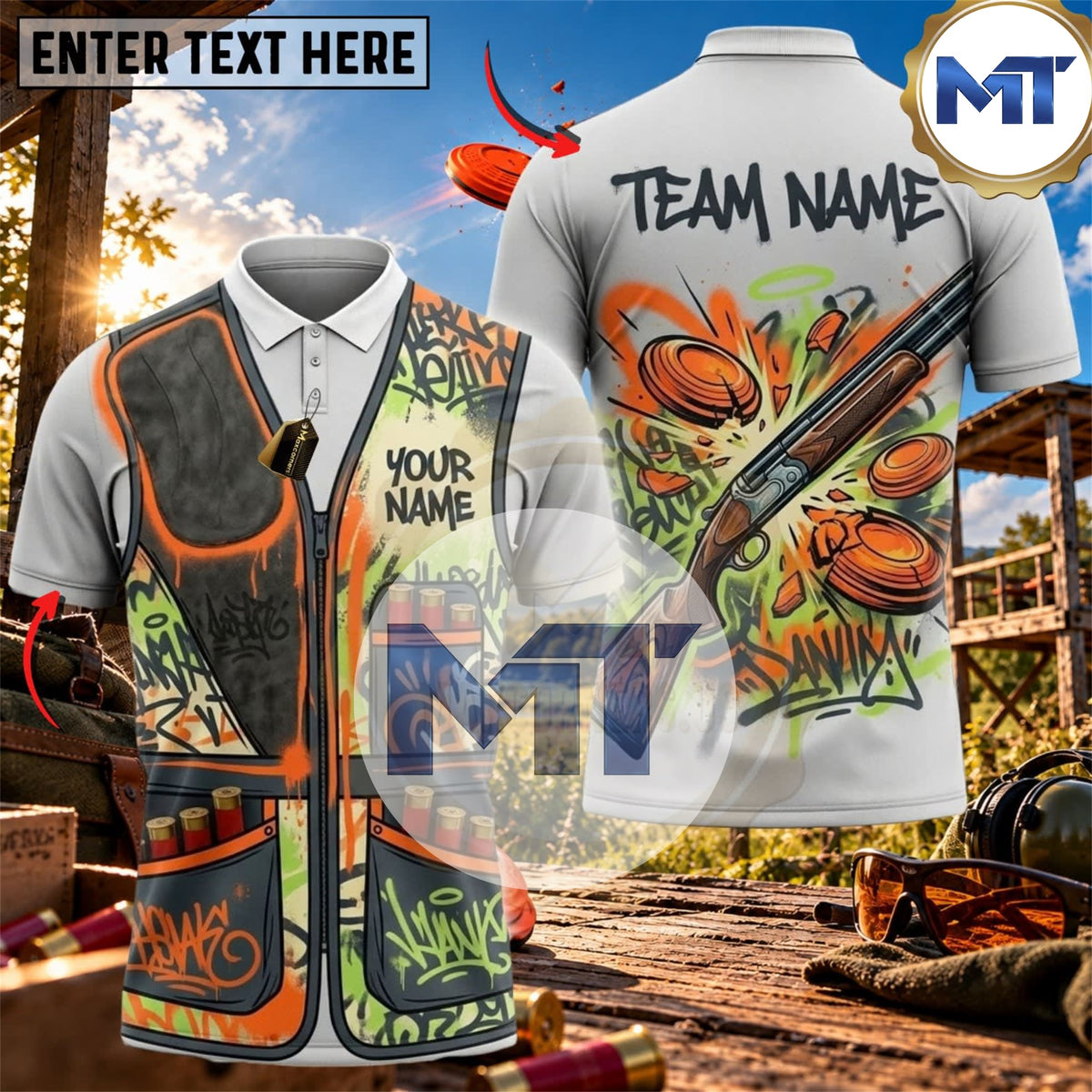 Graffiti Target Trap Skeet Shooting Shirt - Green
