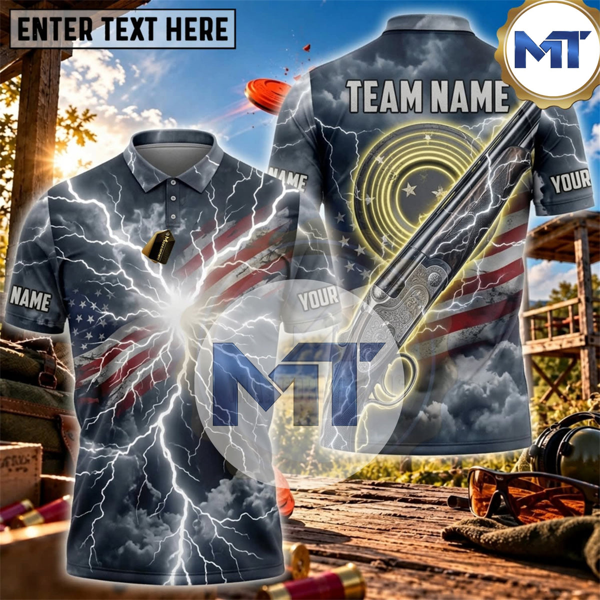 Lightning Storm Target Trap Skeet Shooting Shirt - Blue