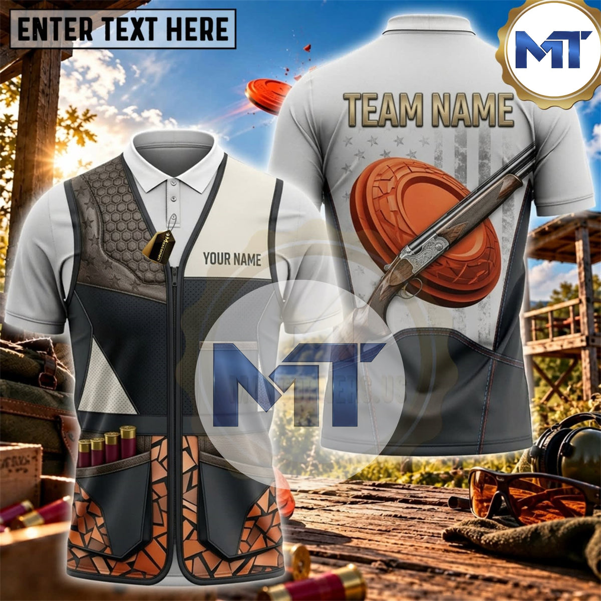 Geometric Clay Target Patchwork Vest Trap Skeet Shooting Shirt - Blue