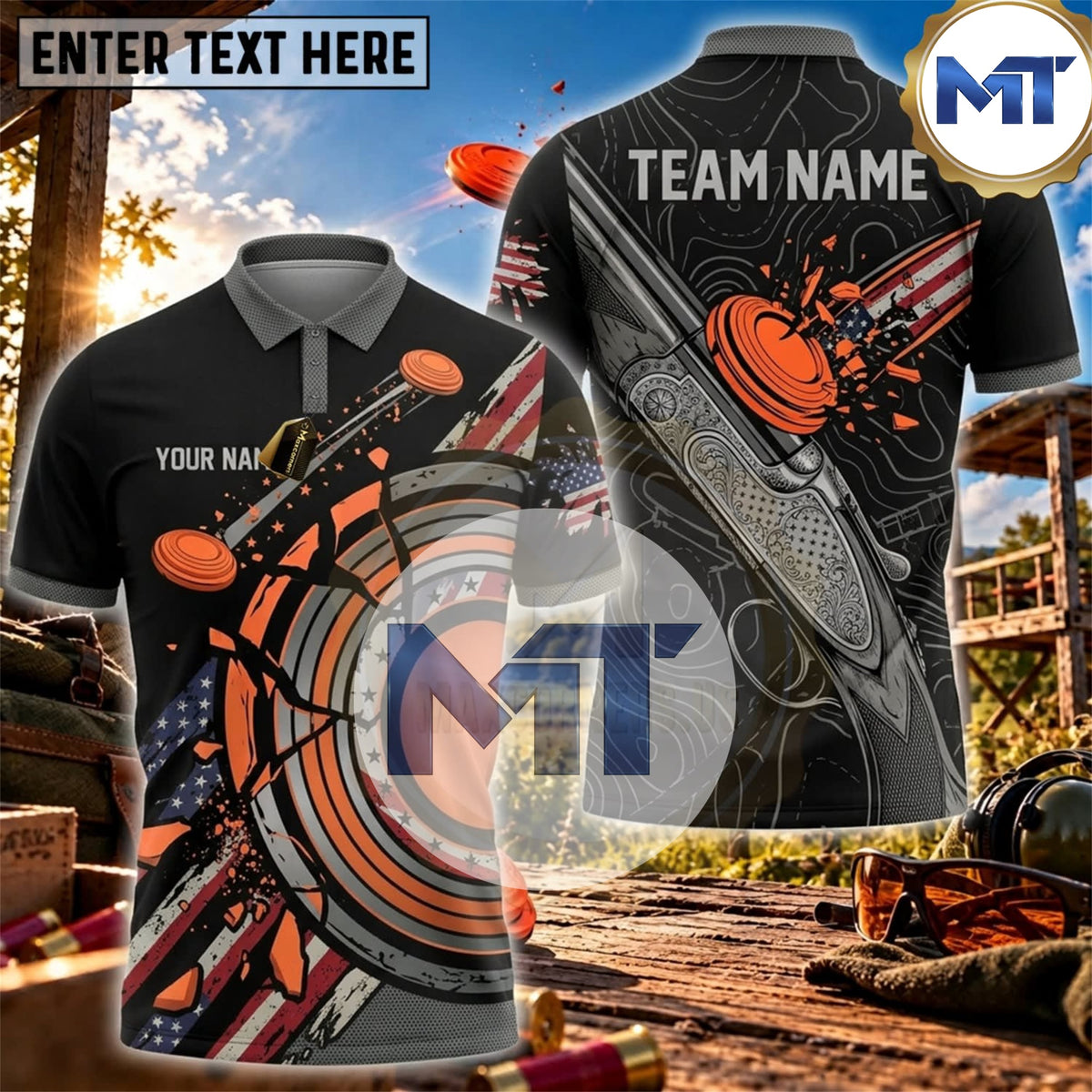 Black Graffiti Clay Target Trap Skeet Shooting Shirt - Blue