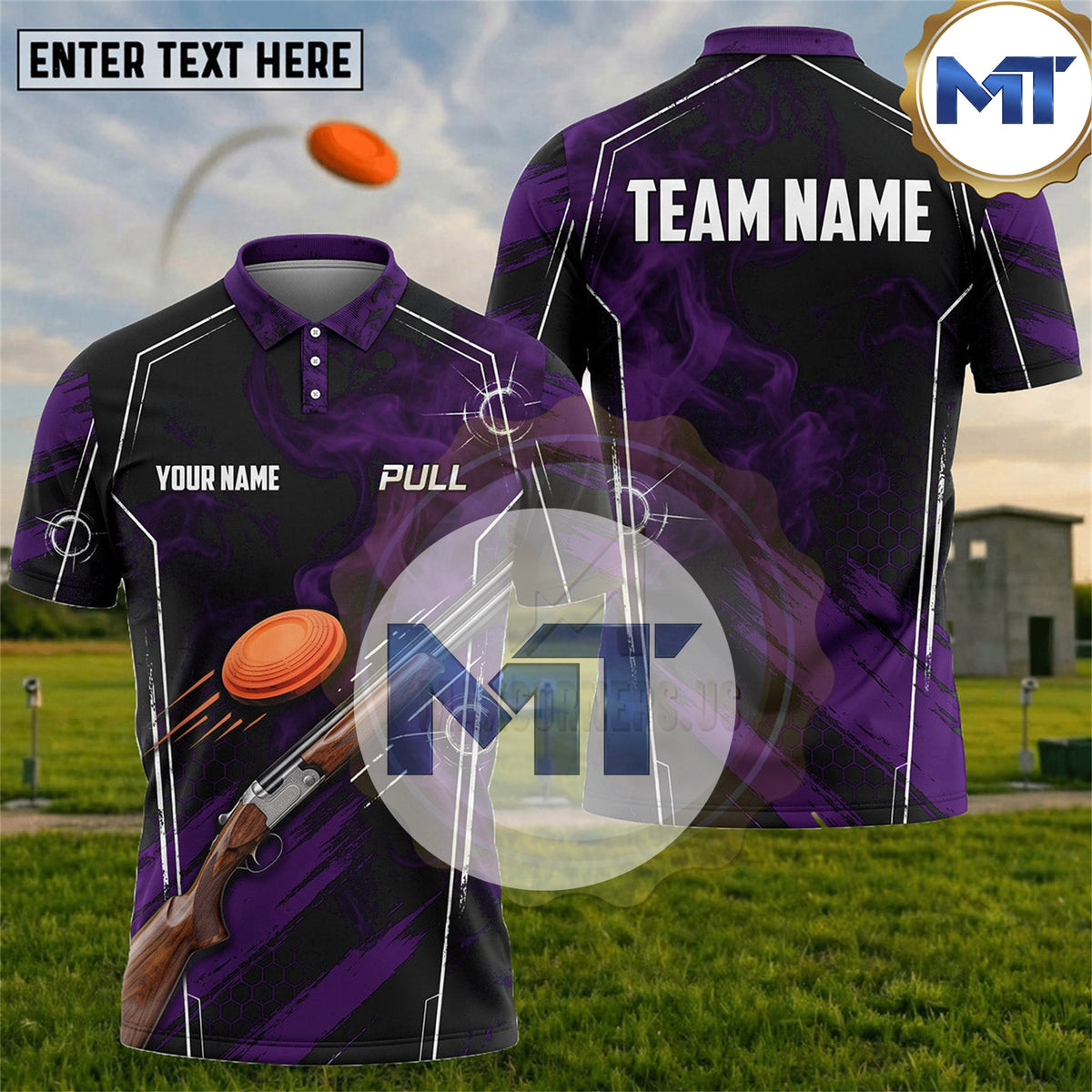 Shotgun Clay Target Abstract Motion Trap Skeet Shooting Shirt - Purple