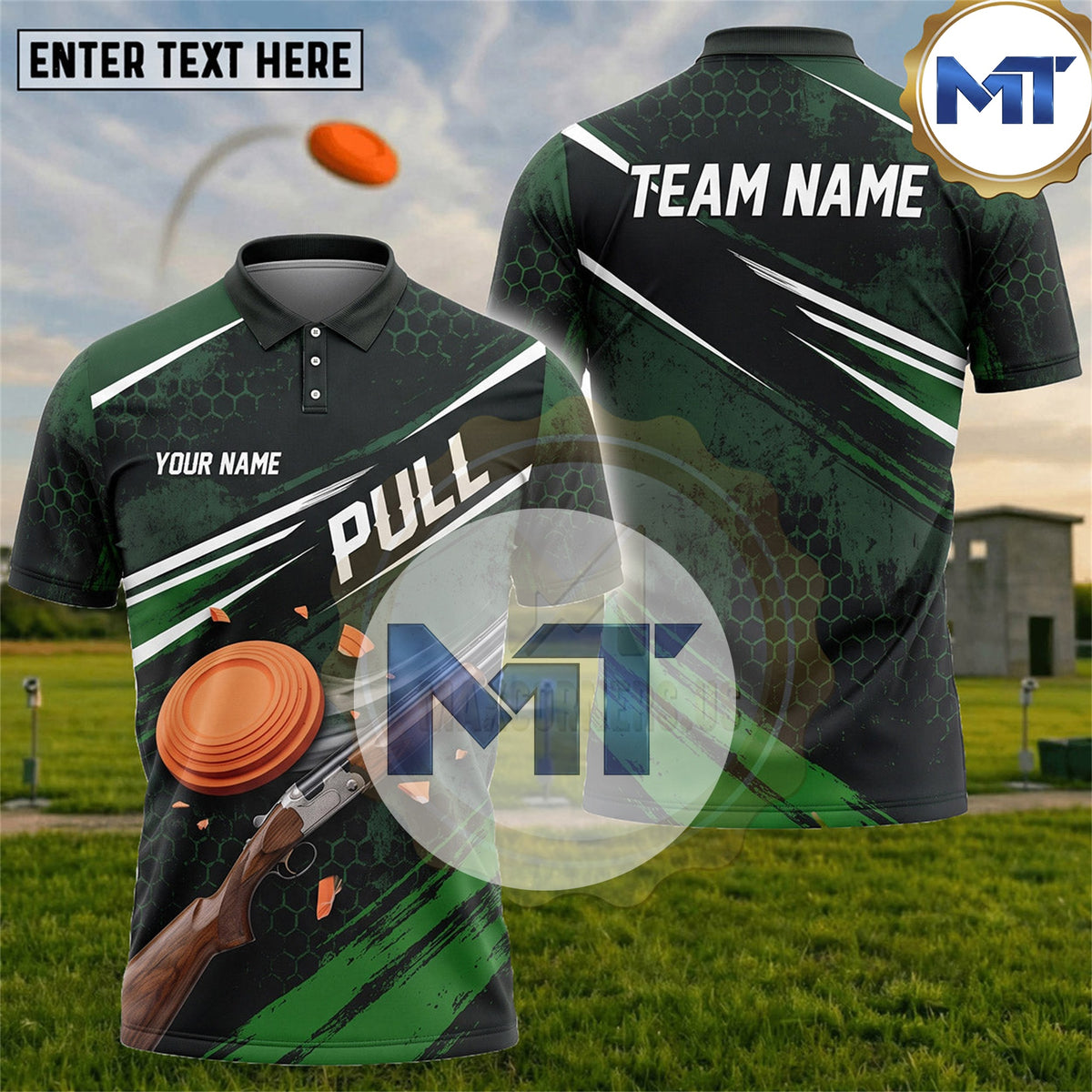 Pull Shotgun Clay Target Dynamic Slash Trap Skeet Shooting Shirt - Green