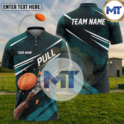 Pull Shotgun Clay Target Dynamic Slash Trap Skeet Shooting Shirt - Cyan