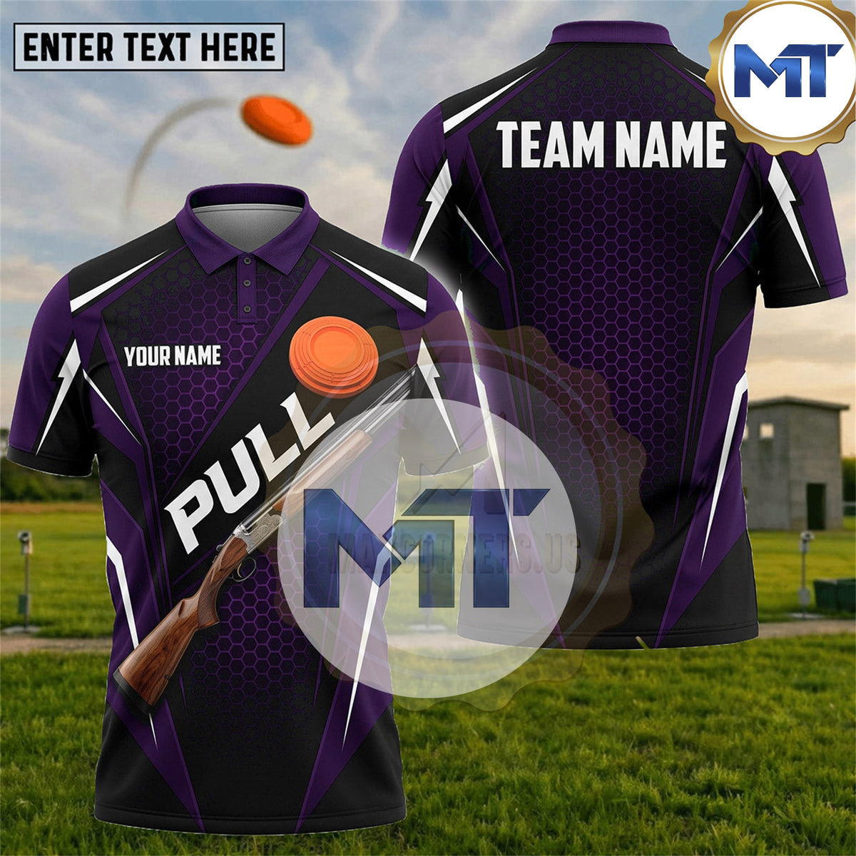 Pull Shotgun Clay Target Minimal Sport Trap Skeet Shooting Shirt - Purple