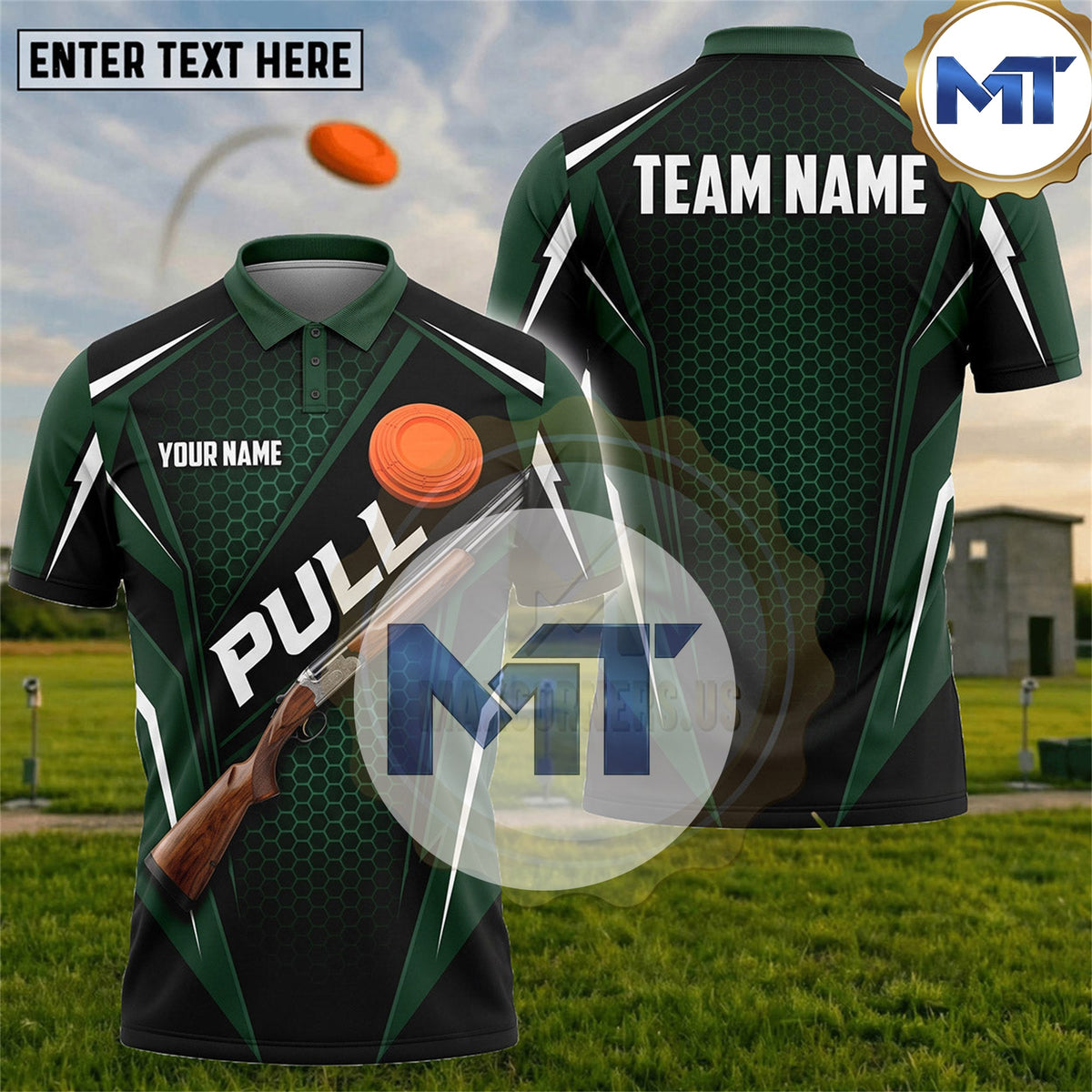 Pull Shotgun Clay Target Minimal Sport Trap Skeet Shooting Shirt - Green