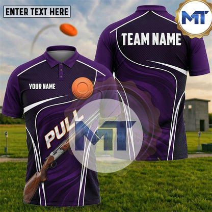 Pull Shotgun Clay Target Flowing Lines Trap Skeet Shooting Shirt - Purple
