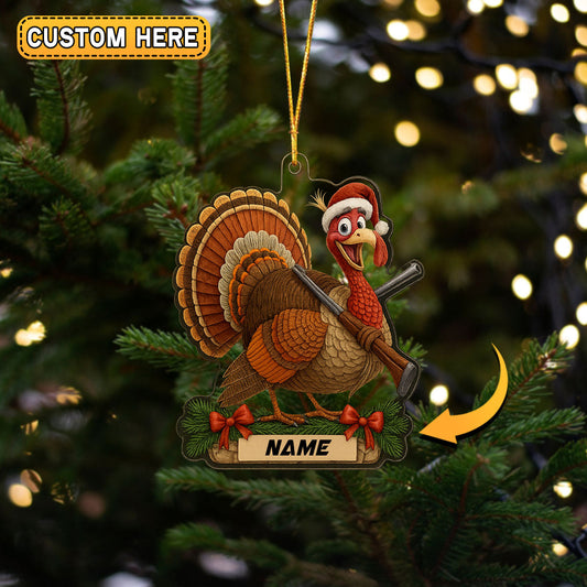 MollyTee Turkey Hunter Christmas Funny Cartoon Ornament Personalized Name 2D Flat - image 1